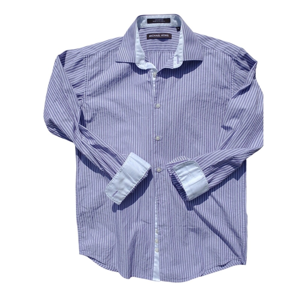 Michael Kors Kids Striped Long Sleeve Button Down Shirt Lavender Dressy Casual